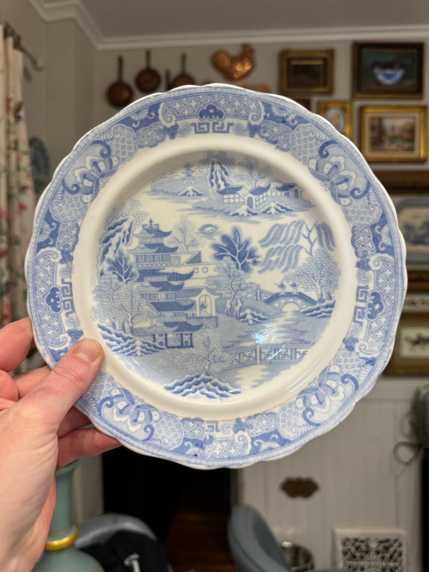 19th century light blue Transferware plate