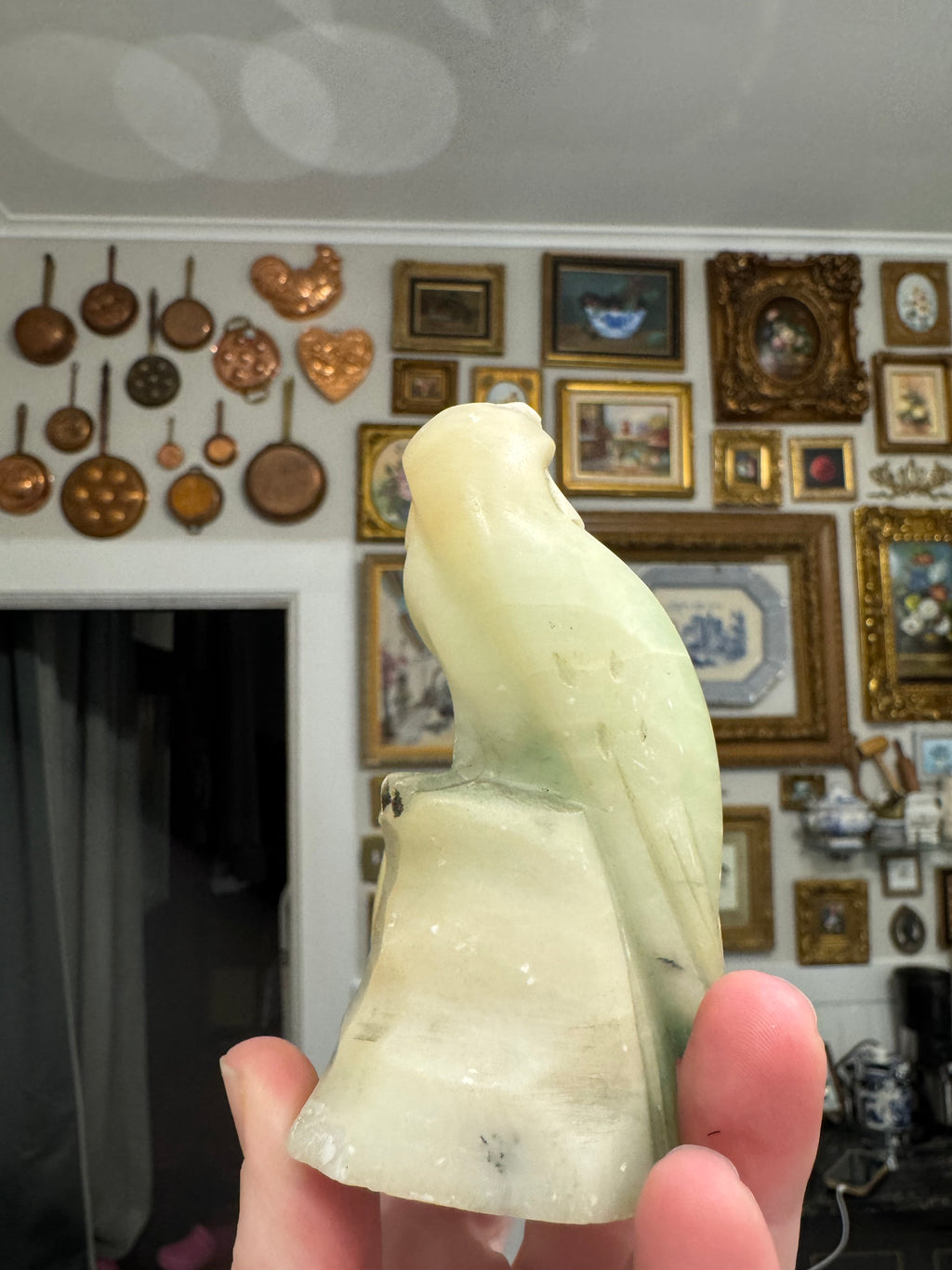 Carved alabaster bird toothpick holder