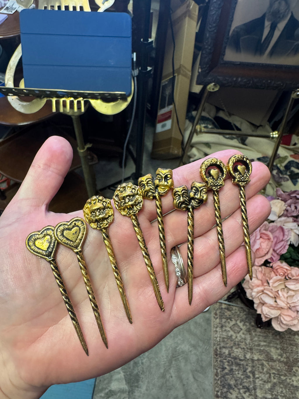 Brass ornate toothpicks and ormolu holder