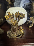 Brass ornate toothpicks and ormolu holder