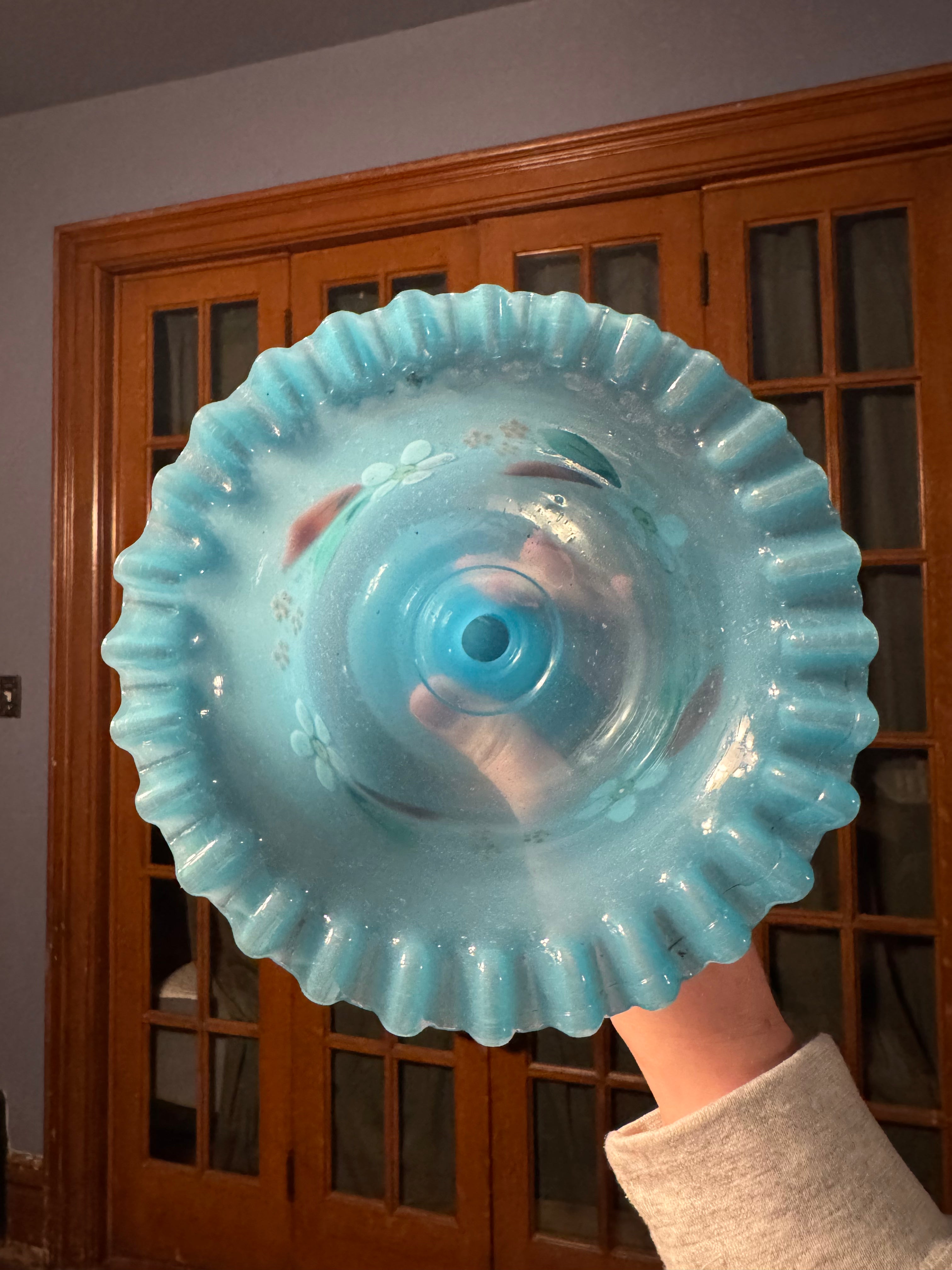 Antique opaline ruffled candy compote