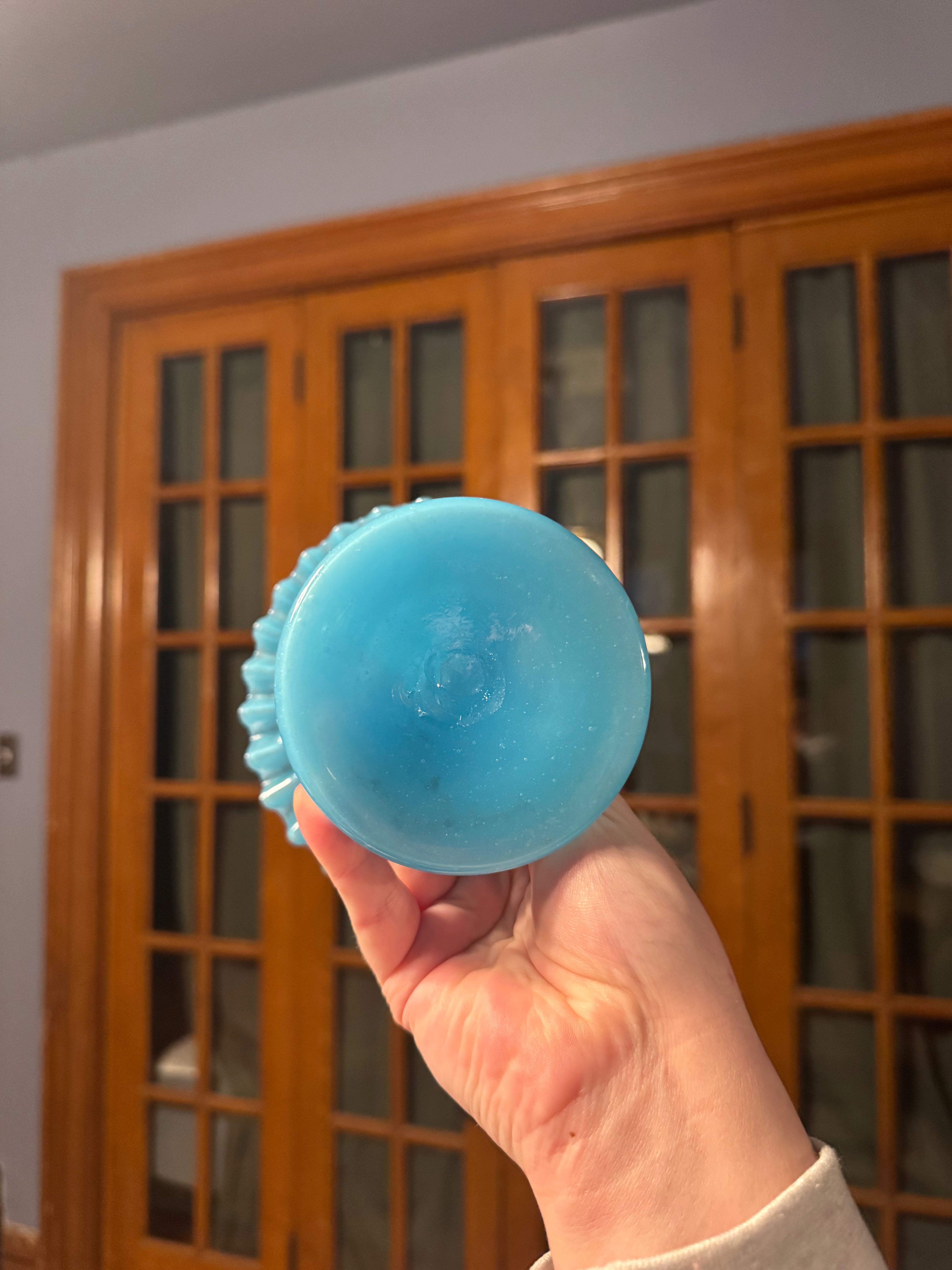 Antique opaline ruffled candy compote