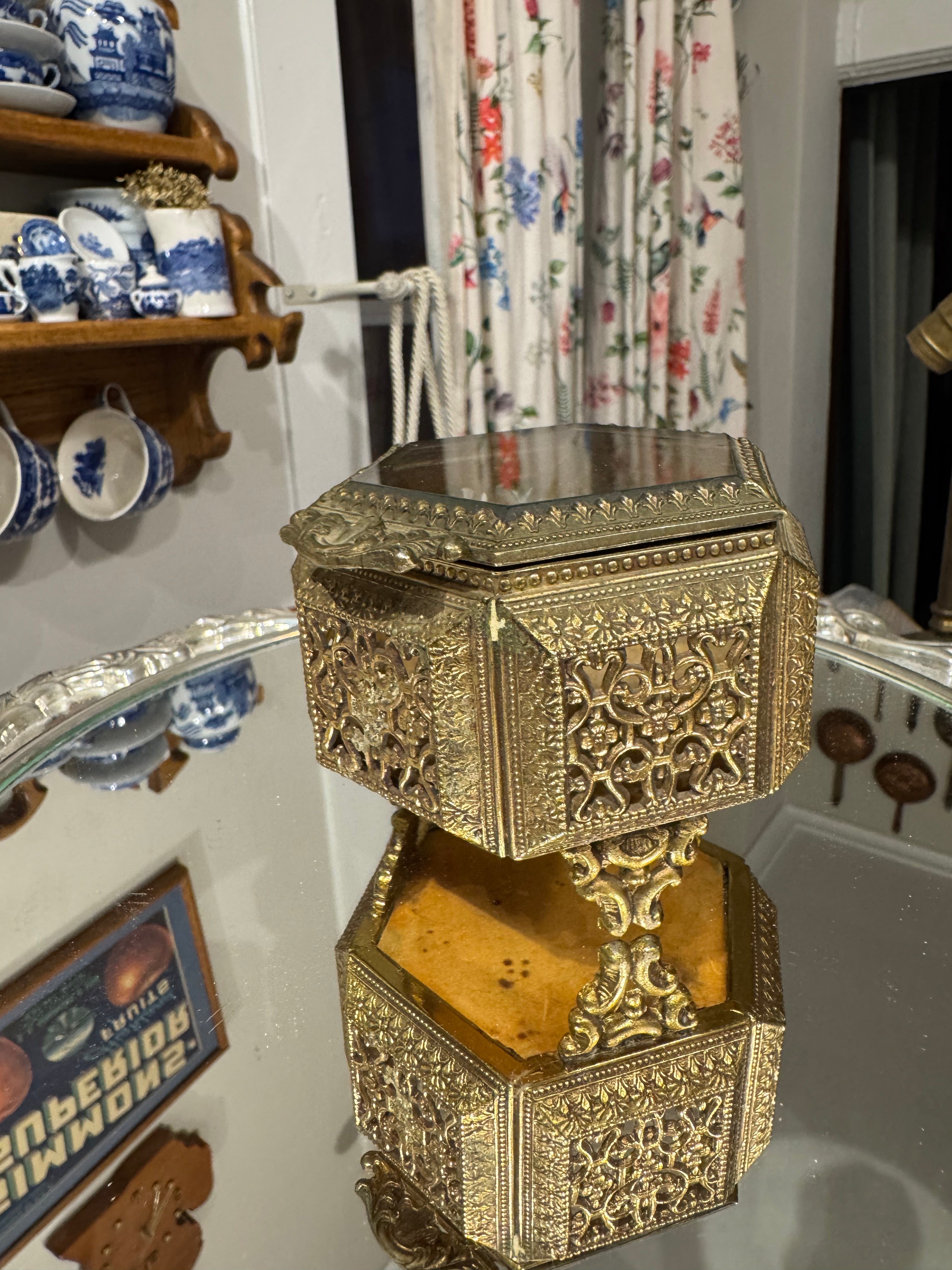 Jewelry casket with ormolu and beveled glass