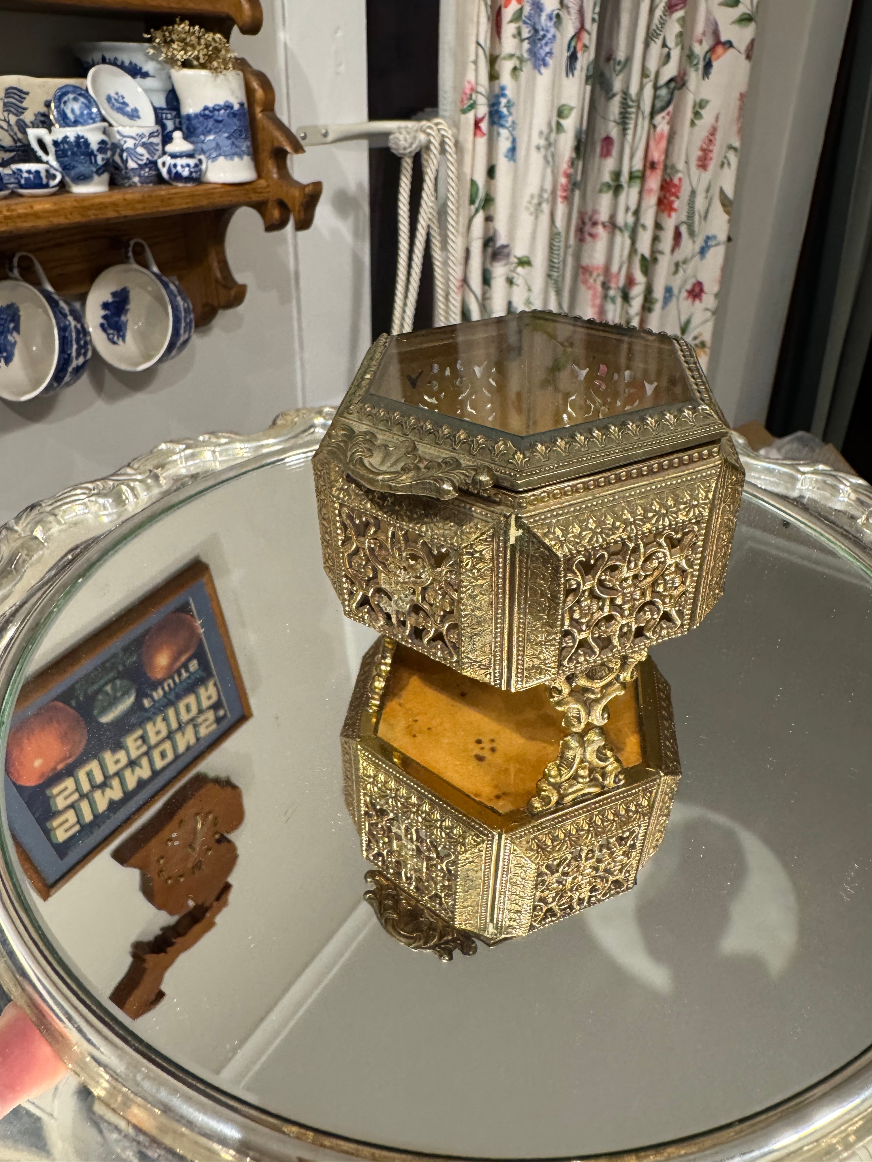 Jewelry casket with ormolu and beveled glass