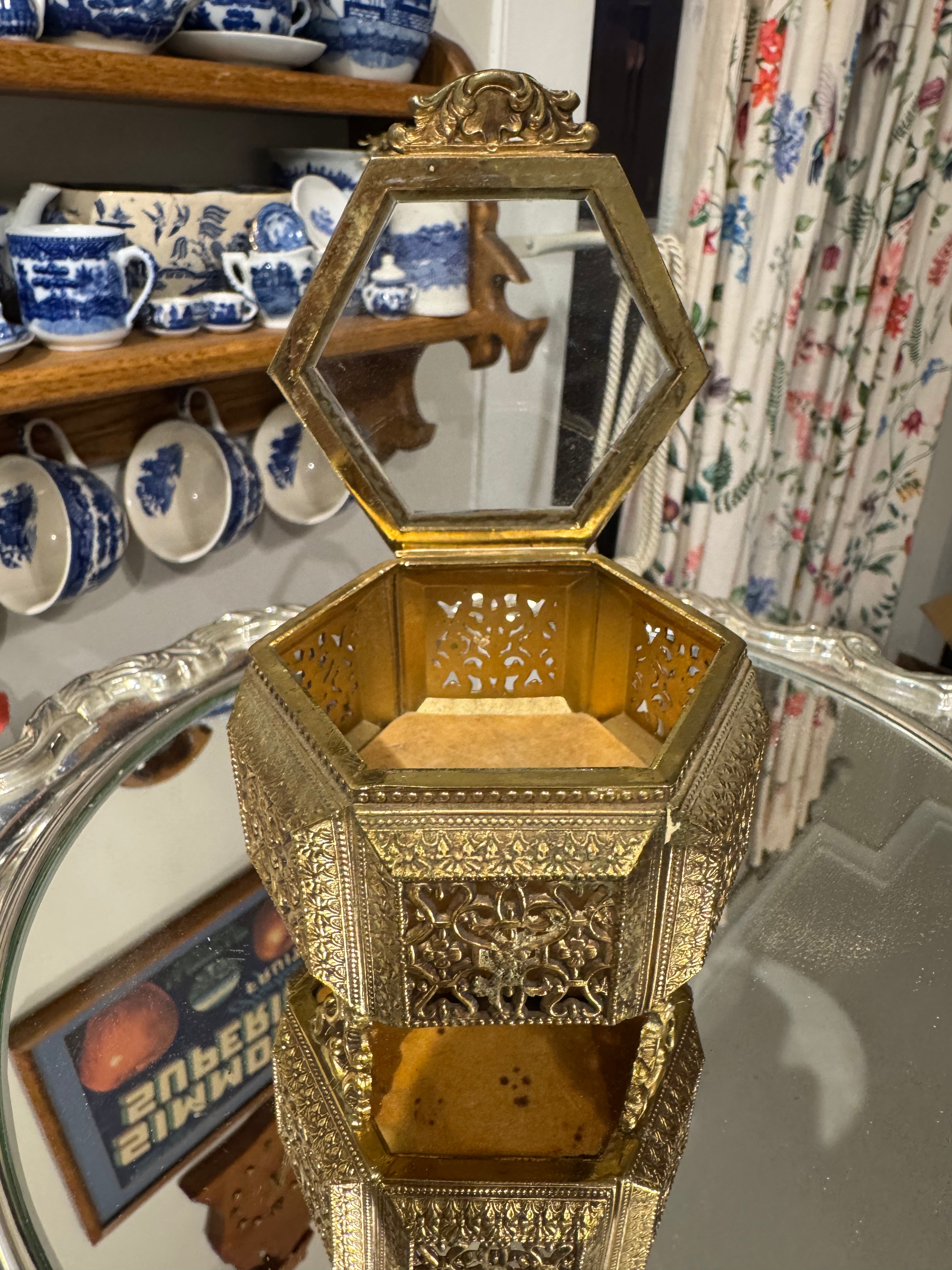 Jewelry casket with ormolu and beveled glass